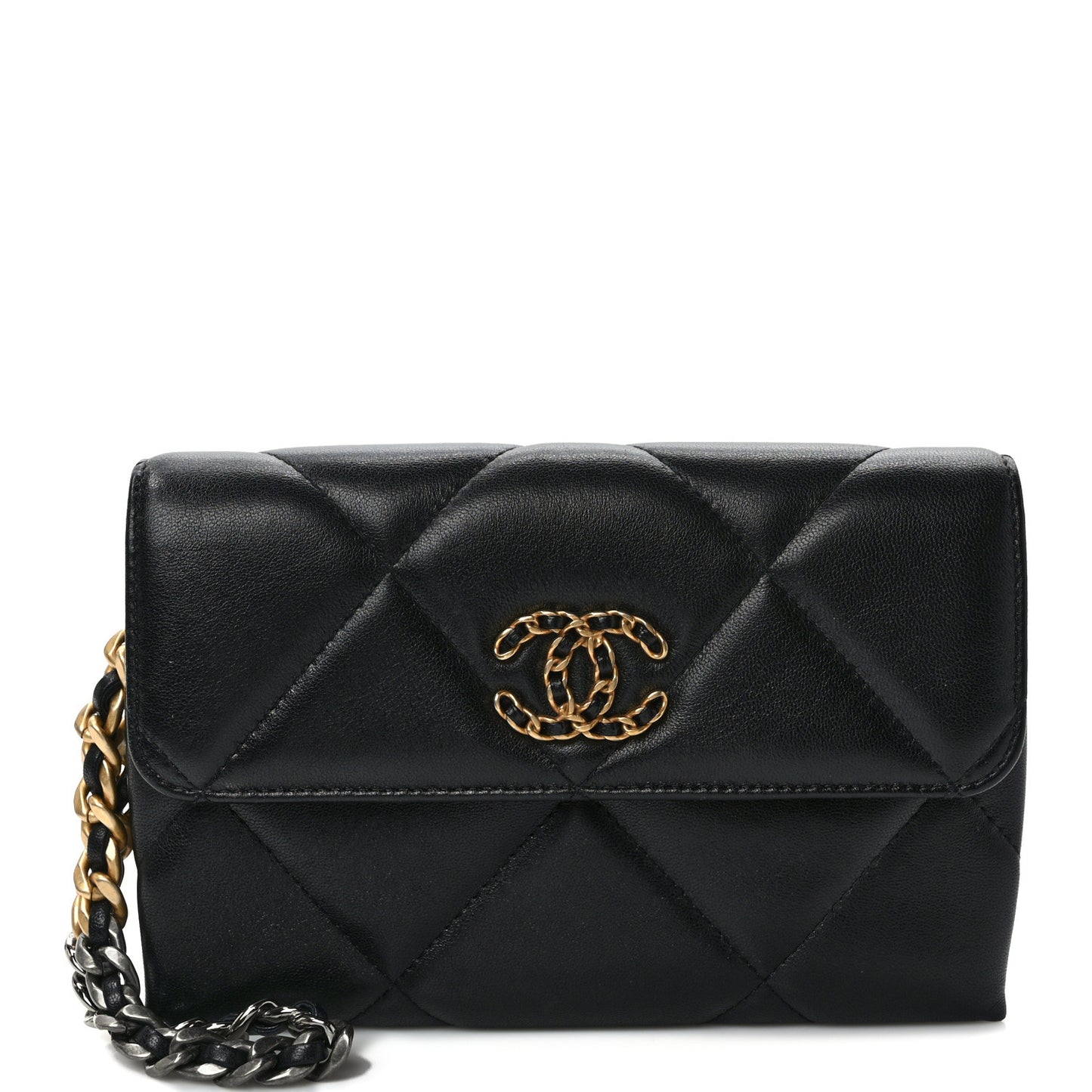 Lambskin Quilted Chanel 19 Flap Clutch Black