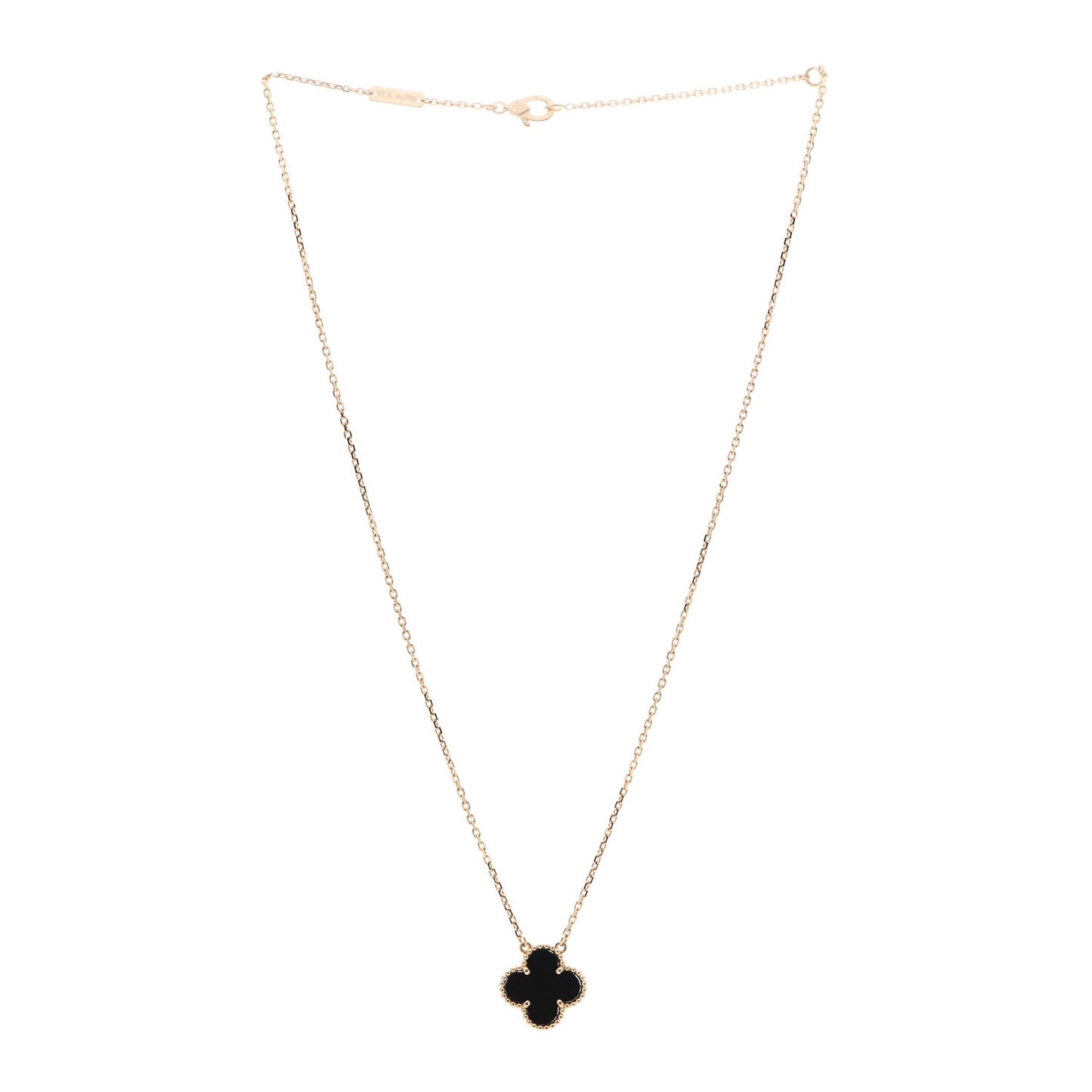 18K Yellow Gold Black Onyx Vintage Alhambra Pendant Necklace