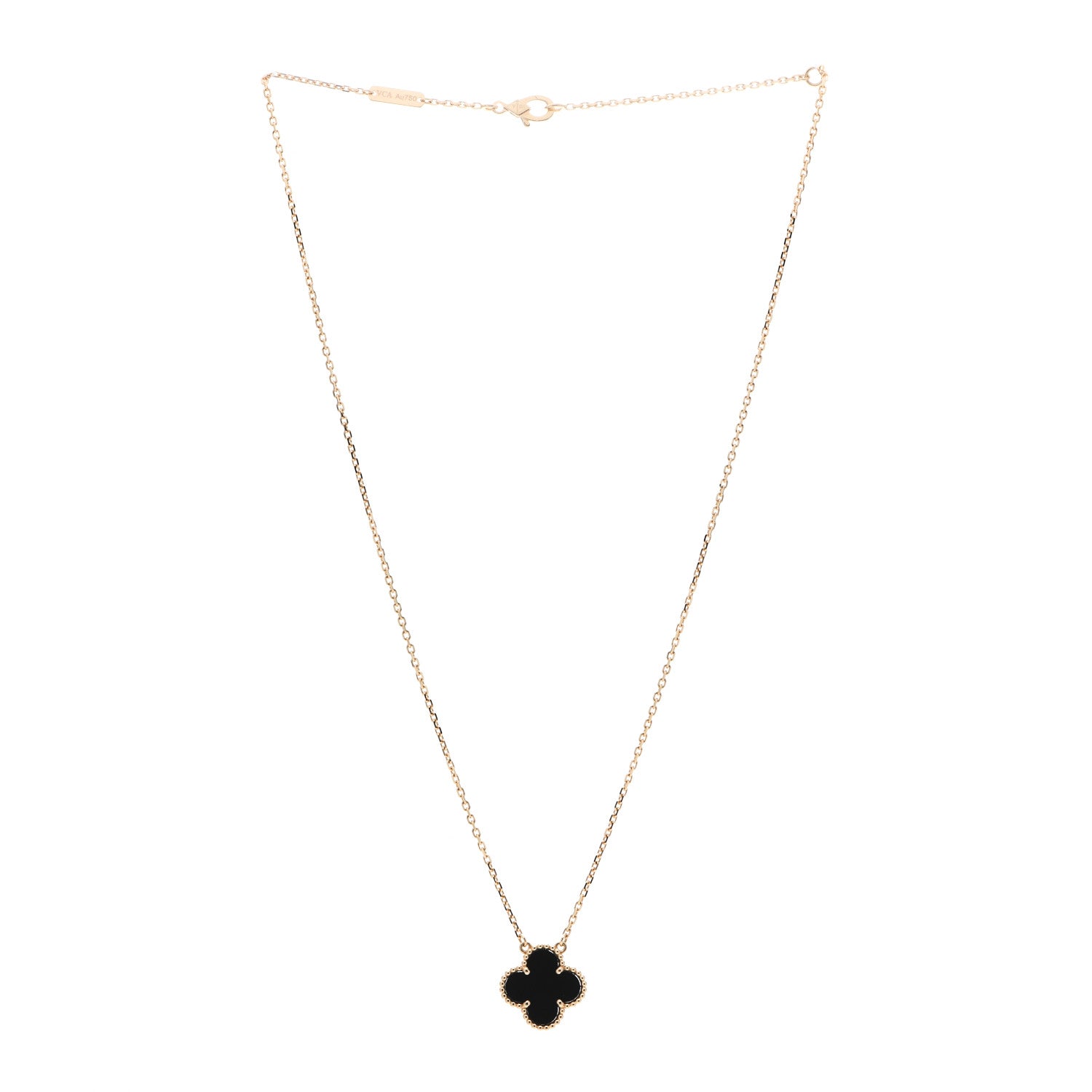 Van Cleef & Arpels 18K Yellow Gold Black Onyx Vintage Alhambra Pendant Necklace 2 of 5