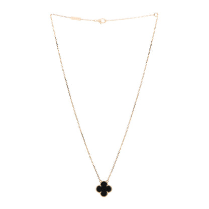 Van Cleef & Arpels 18K Yellow Gold Black Onyx Vintage Alhambra Pendant Necklace 2 of 5