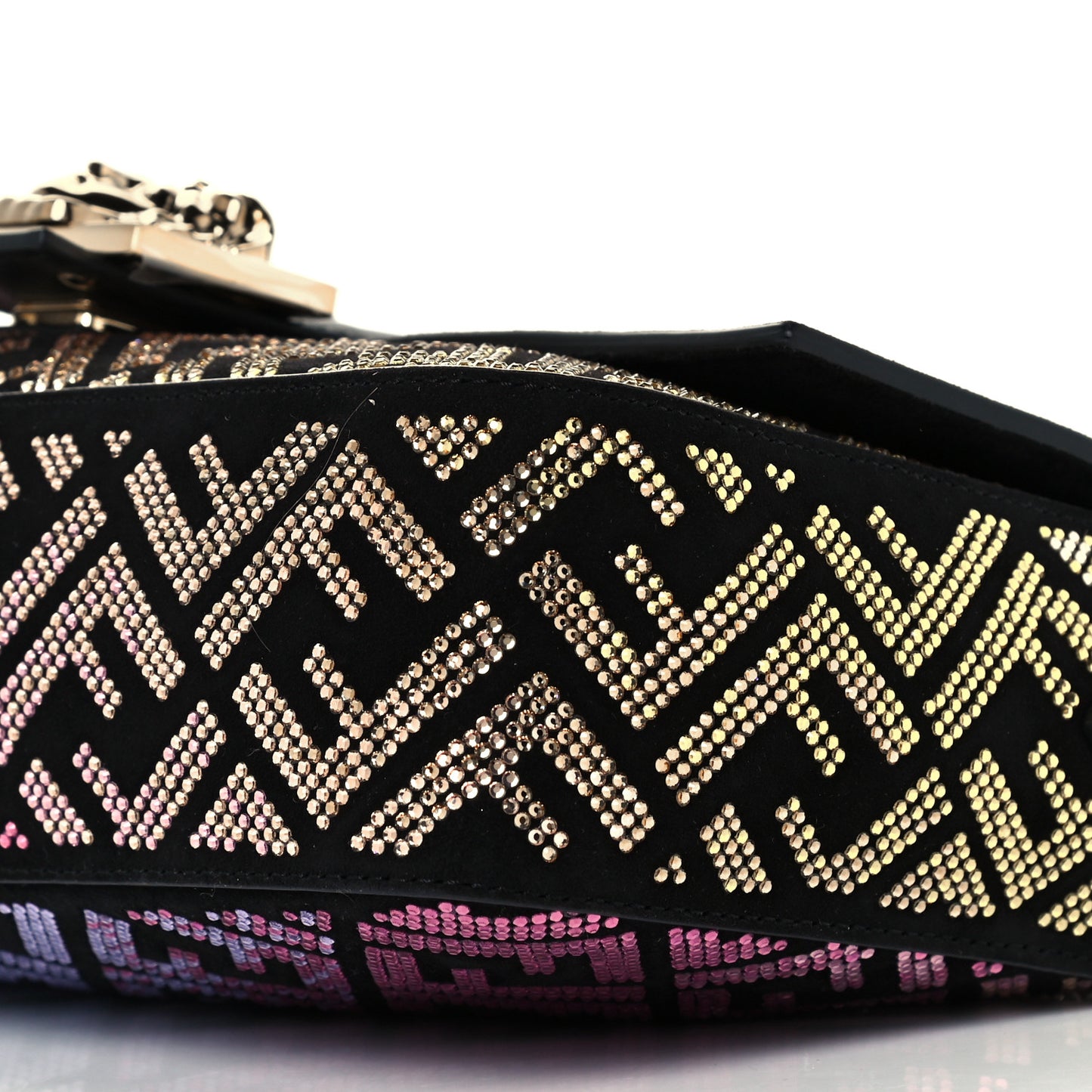 X VERSACE Calfskin Sequin Fendace FF Baguette Black Multicolor