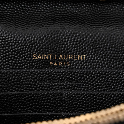 Saint Laurent Grain De Poudre Matelasse Chevron Monogram Chain Wallet Black 6 of 10