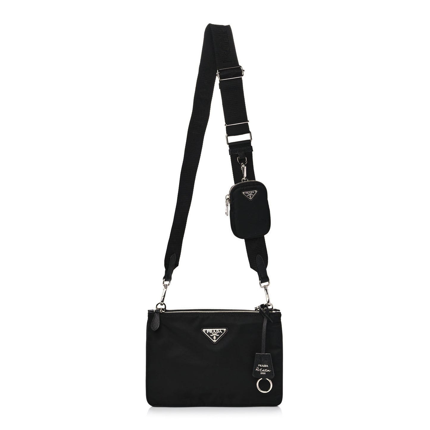 Re-Nylon Saffiano Re-Edition 2000 Double Zip Crossbody Bag Black