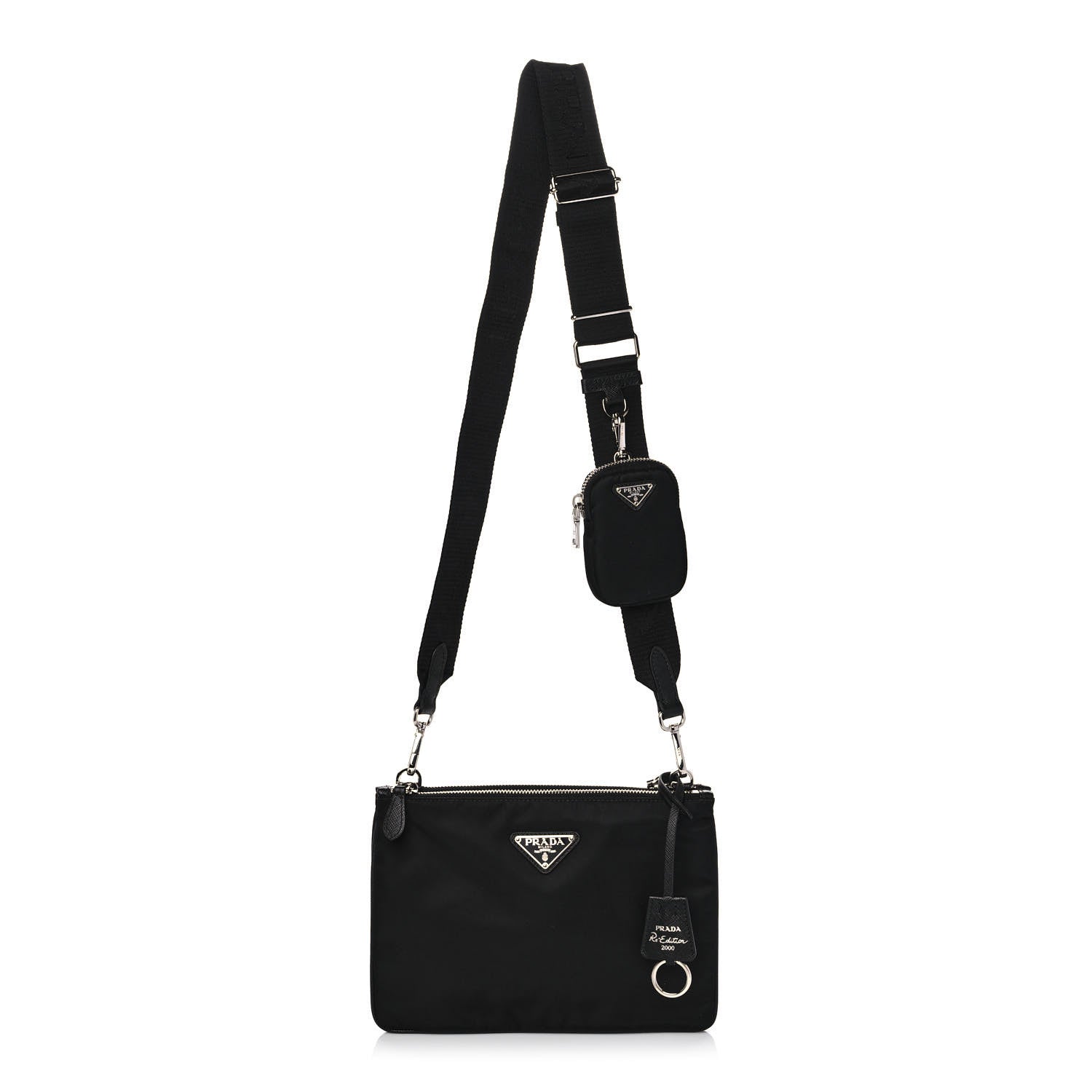 Prada Re-Nylon Saffiano Re-Edition 2000 Double Zip Crossbody Bag Black 1 of 14