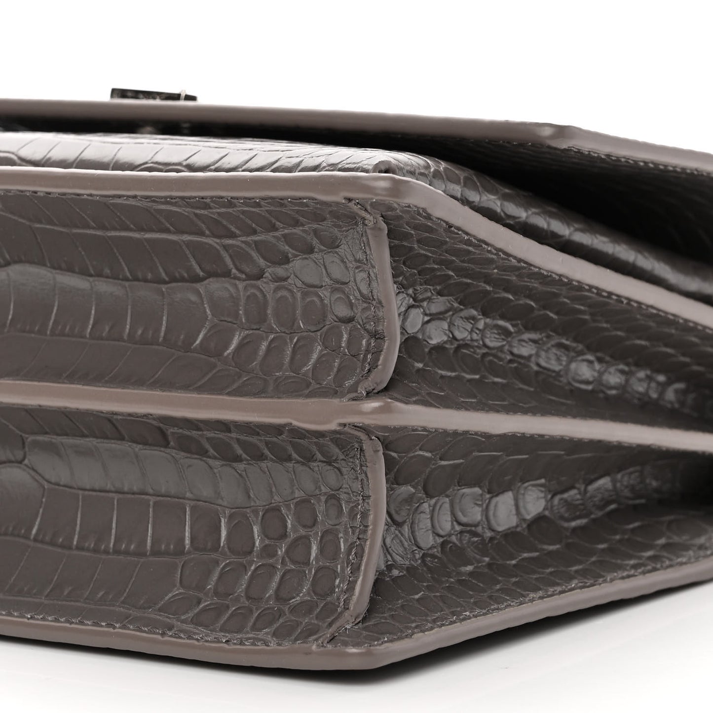 Calfskin Crocodile Embossed Medium Monogram Sunset Fog