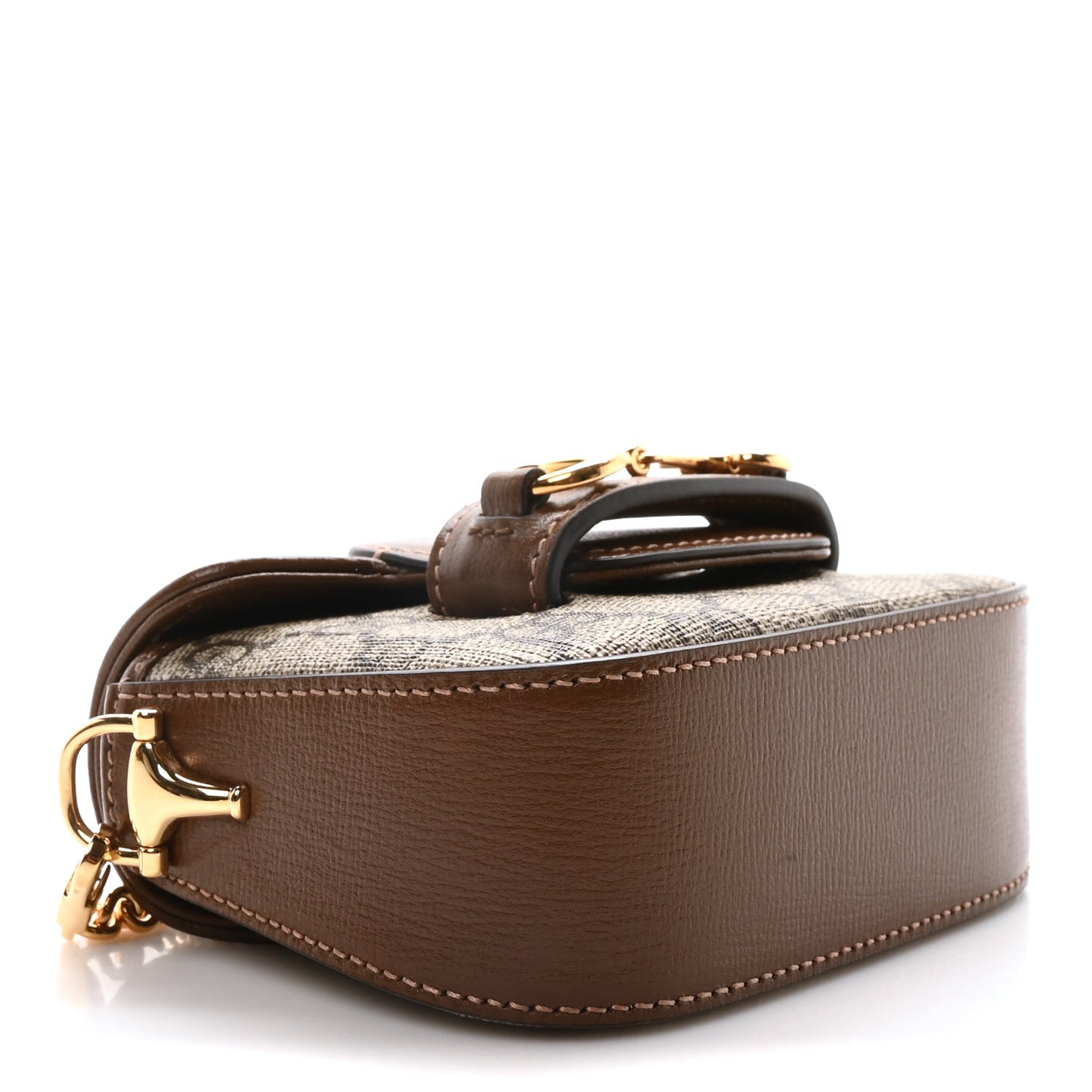 GG Supreme Monogram Azalea Calfskin Web Horsebit 1955 Wallet On Strap Beige Ebony Brown Sugar