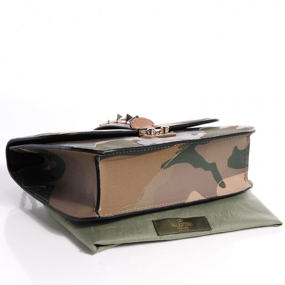 Nappa Canvas Camouflage Medium Glam Lock Rockstud Flap Green