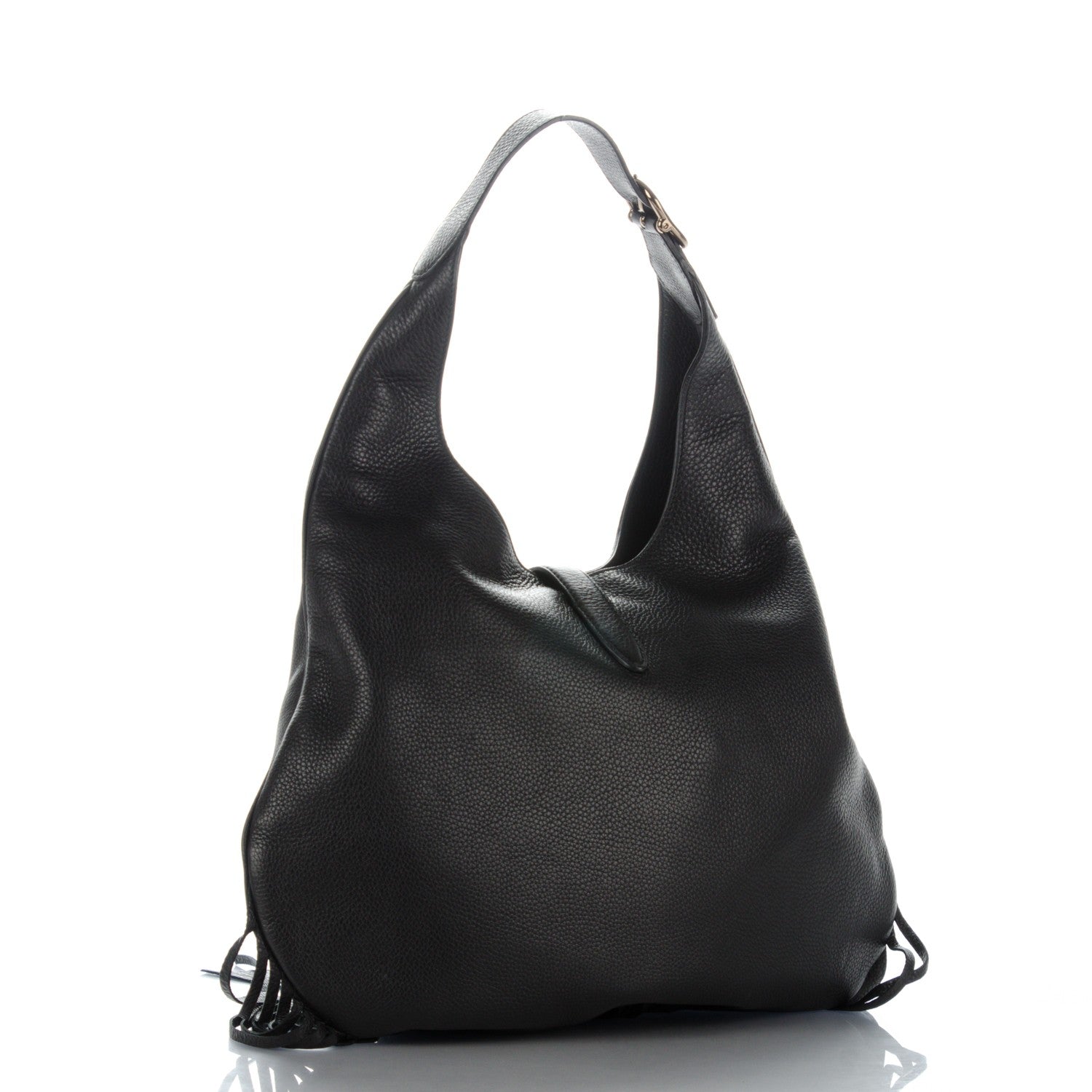 Gucci Grained Calfskin Large New Jackie Nouveau Fringe Hobo Black 3 of 7