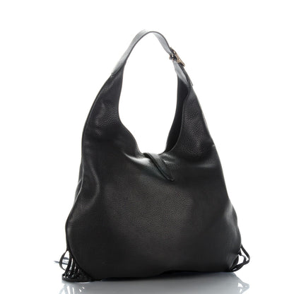 Gucci Grained Calfskin Large New Jackie Nouveau Fringe Hobo Black 3 of 7