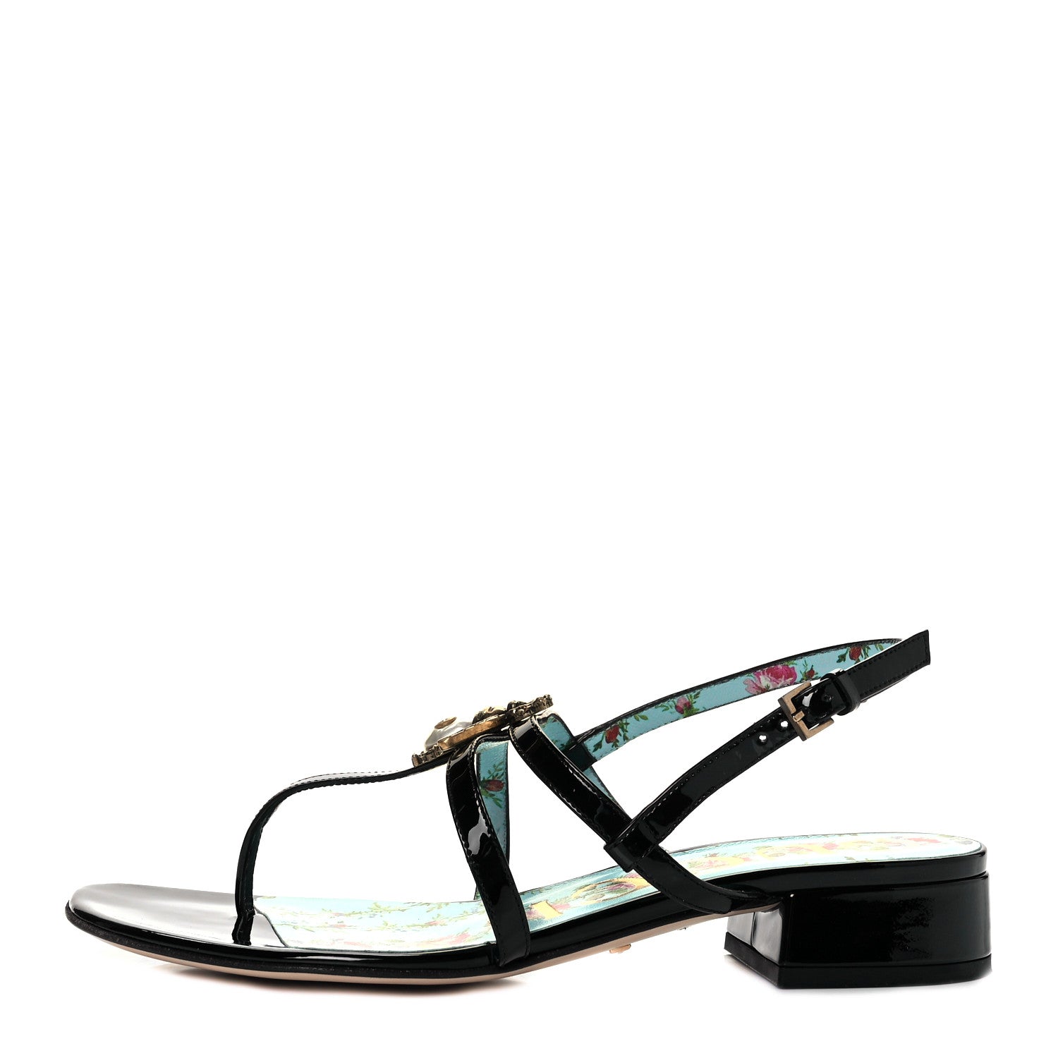 Gucci Patent Calfskin Bee Thong Sandals 35.5 Black 1 of 8