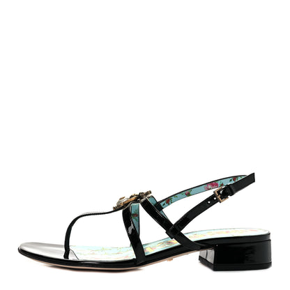 Gucci Patent Calfskin Bee Thong Sandals 35.5 Black 1 of 8
