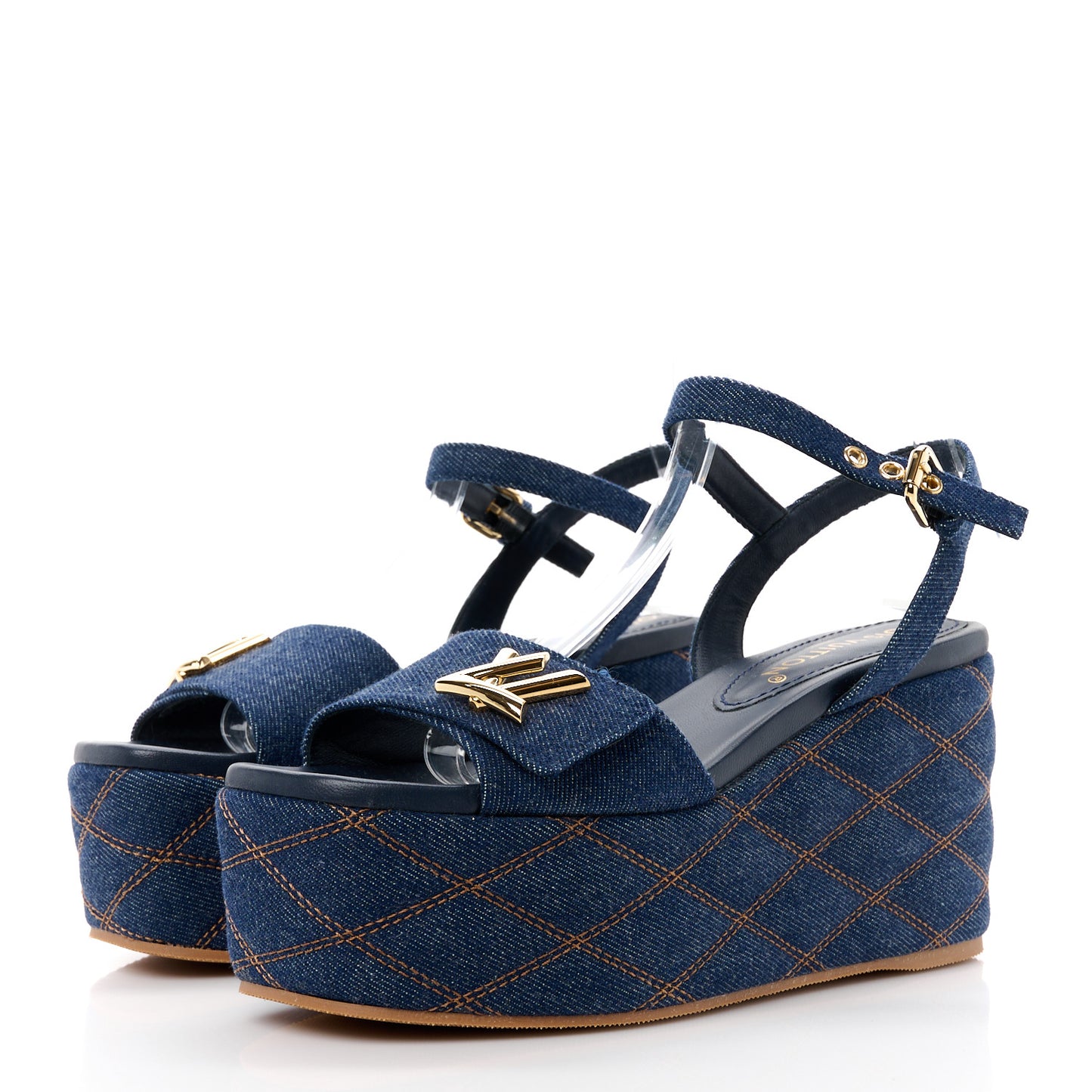 Denim Quilted Shake Flatform Sandals 37.5 Dark Blue