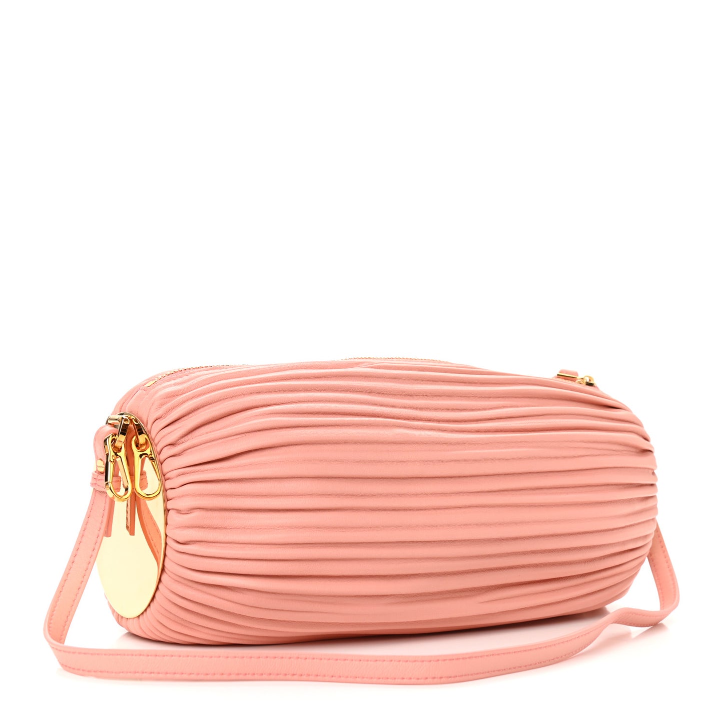 Lambskin Pleated Bracelet Pouch Shoulder Bag Blossom