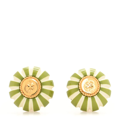 Chanel Enamel Shamrock Clip On Earrings Green Gold 1 of 3