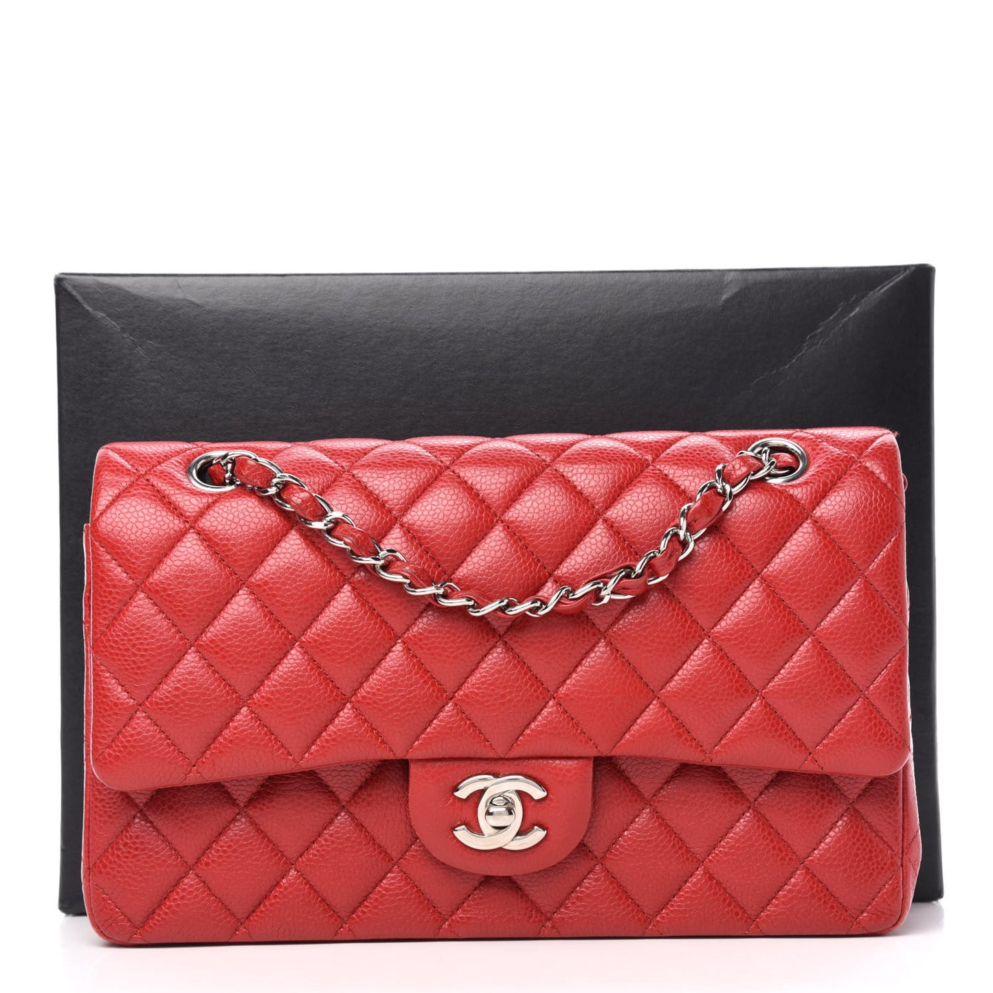 Caviar Quilted Medium Double Flap Red