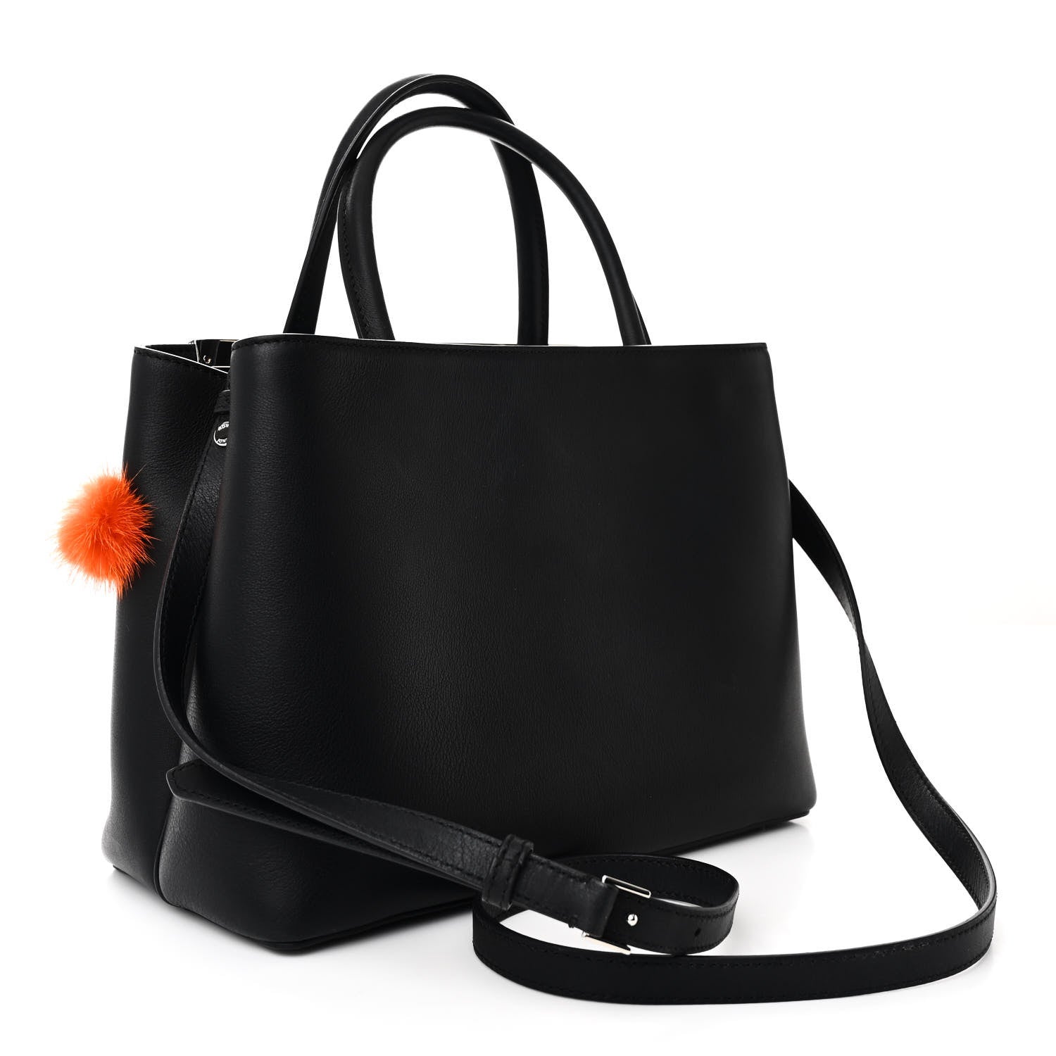Fendi Vitello Dolce Mink Fur Pom Pom Petite 2Jours Tote Black Multicolor 3 of 9
