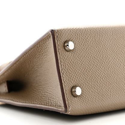 Hermes Epsom Casaque Mini Kelly Sellier 20 Etoupe Sesame Bleu Indigo 9 of 19