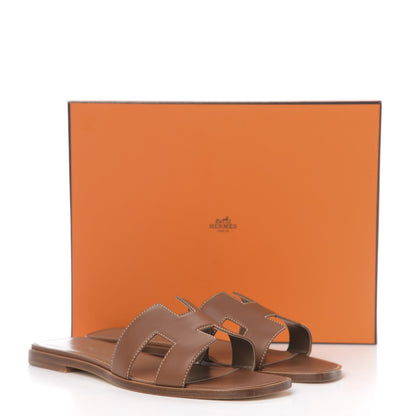 Hermes Box Calfskin Oran Sandals 39 Gold 8 of 8