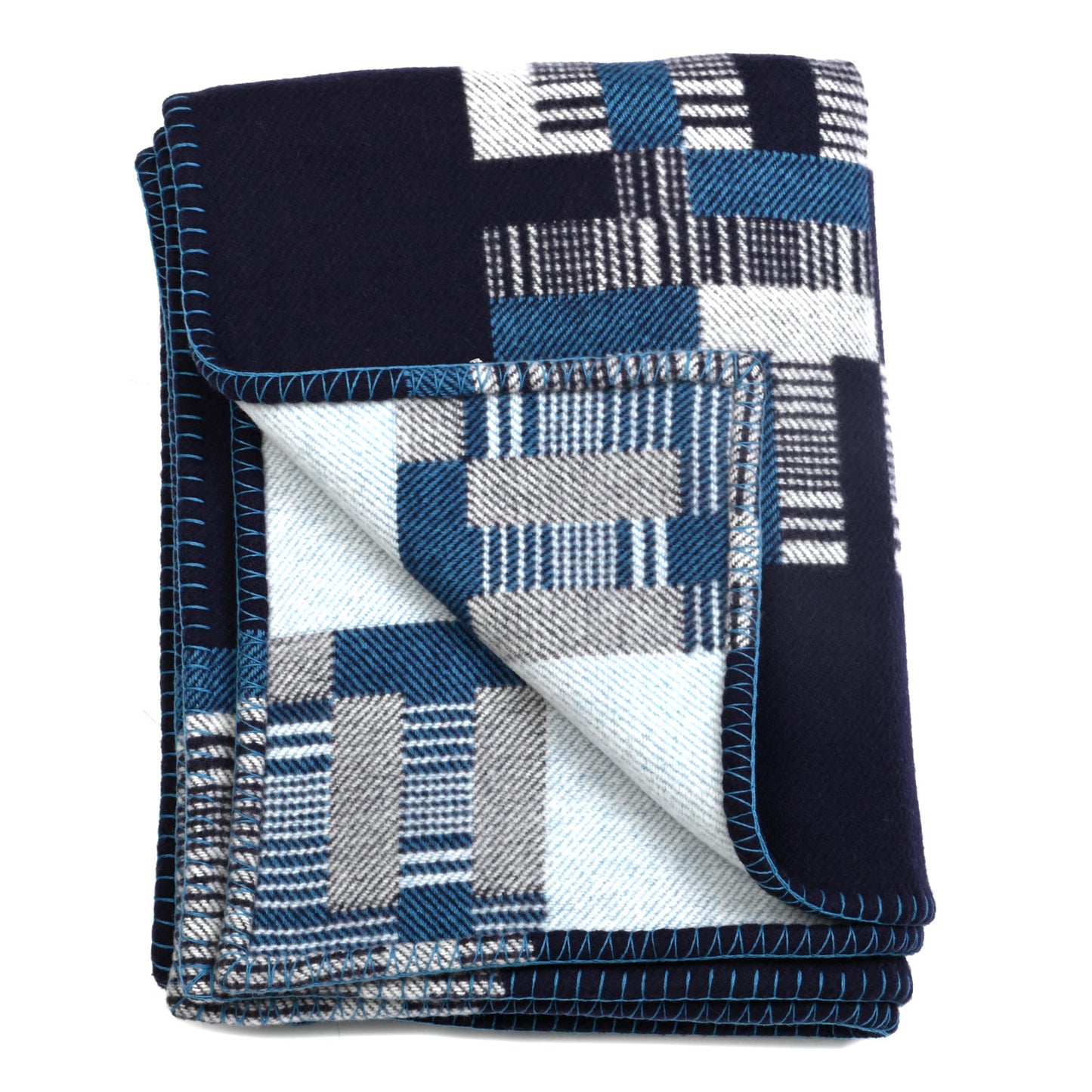 Wool Cashmere Avalon Paper Block Blanket Bleu Paon Marine