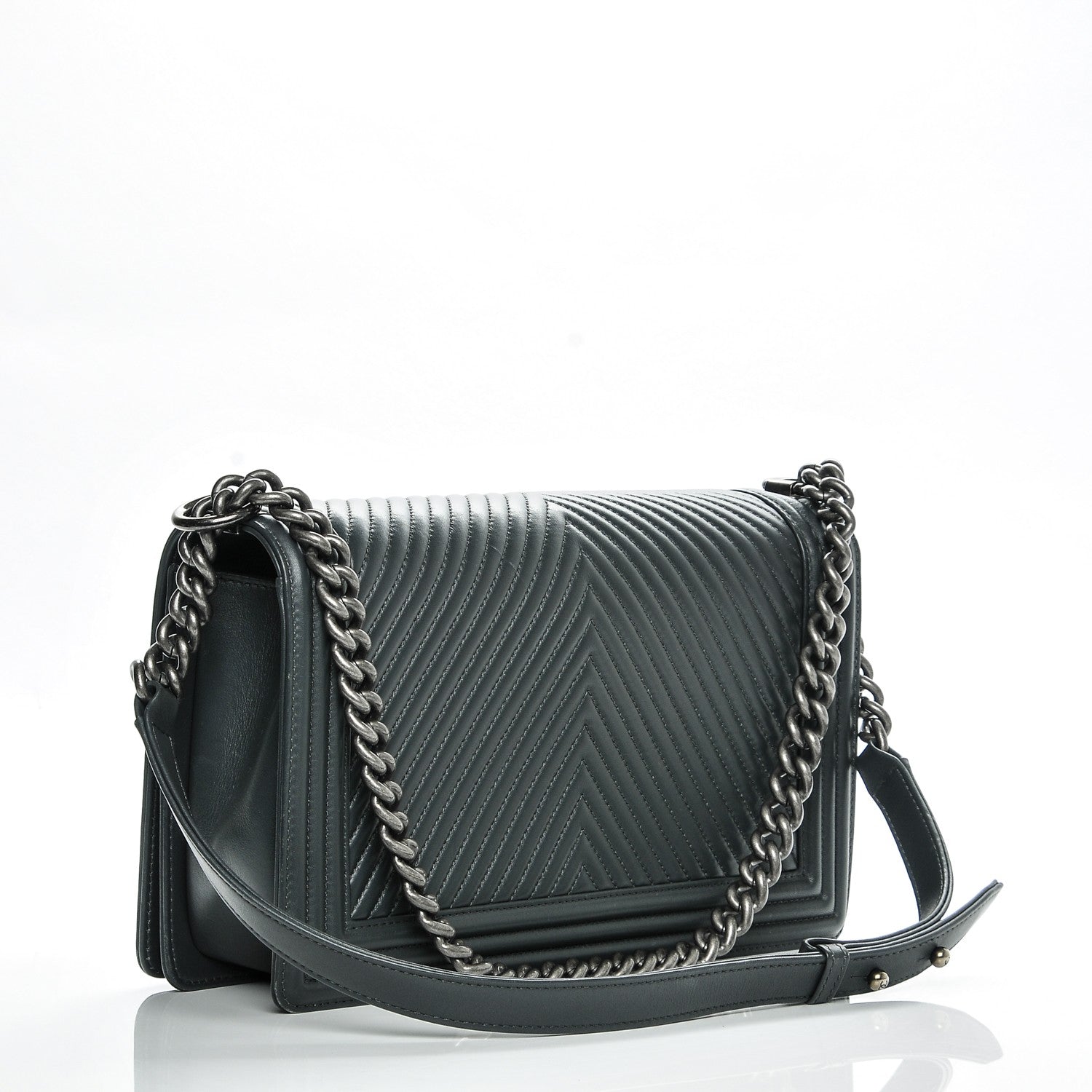 Chanel Calfskin Chevron New Medium Boy Flap Dark Grey 3 of 8