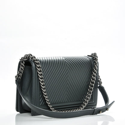 Chanel Calfskin Chevron New Medium Boy Flap Dark Grey 3 of 8
