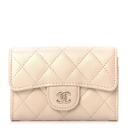 Chanel Metallic Lambskin Quilted Flap Card Holder Wallet Gold 1 of 9