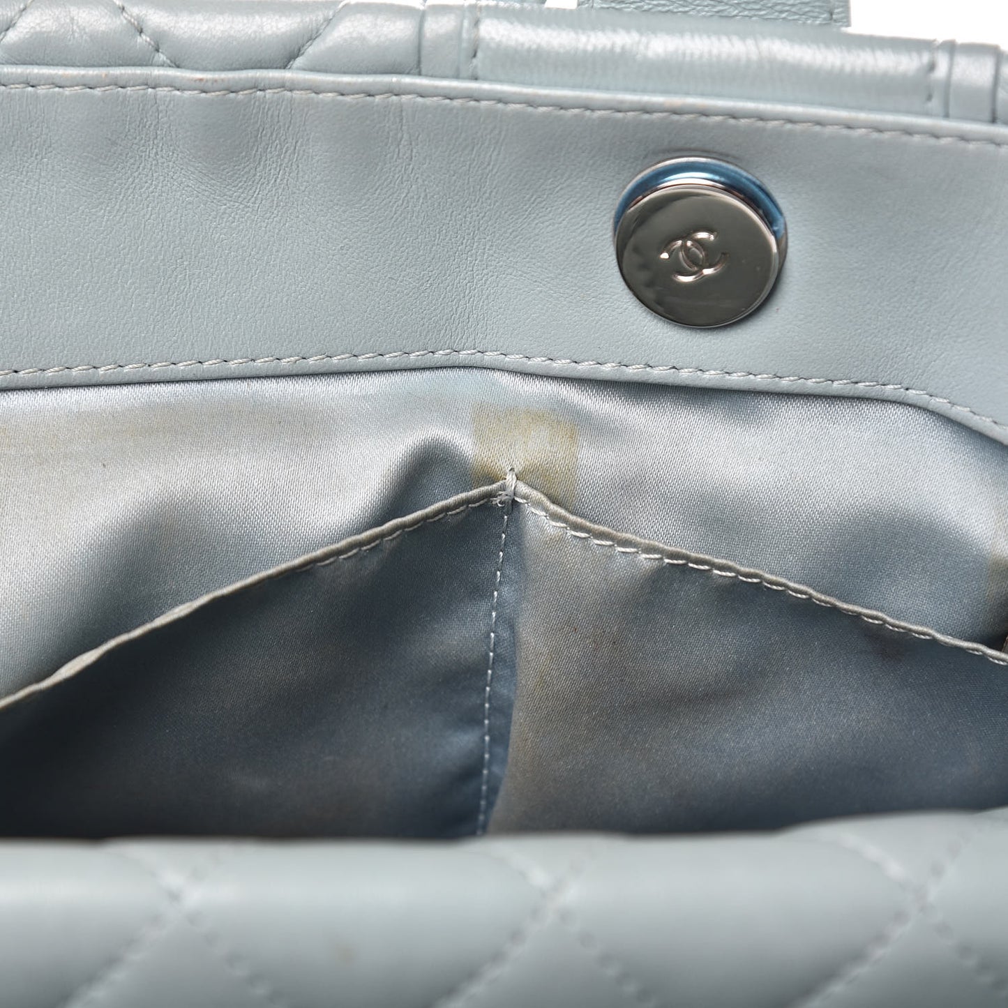 Lambskin Quilted Daily Shopping Tote Light Blue