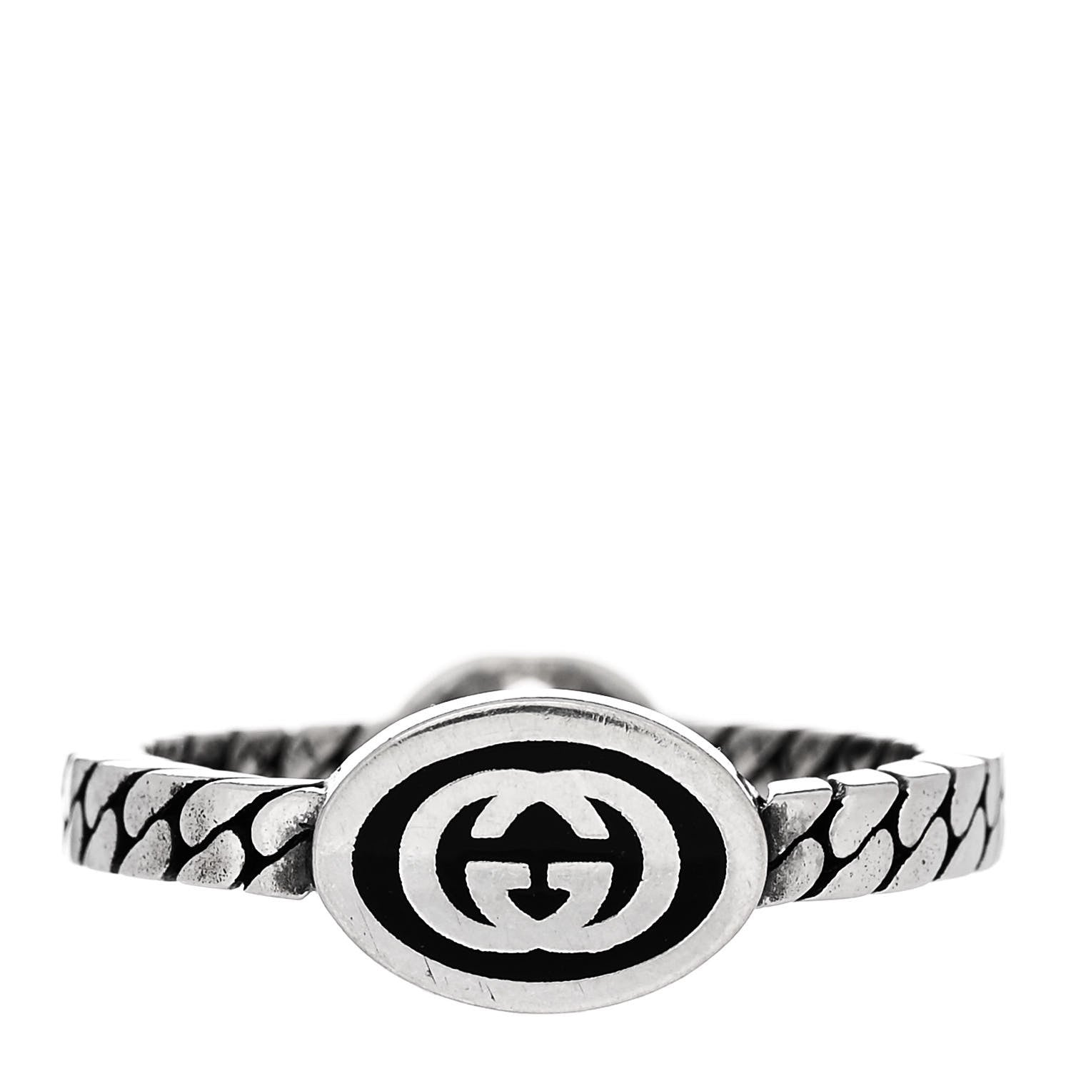 Gucci Sterling Silver Enamel Interlocking G Chain Ring 54 7 Black 1 of 4