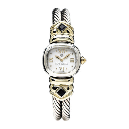 David Yurman Sterling Silver 14K Yellow Gold Mother of Pearl Iolite 21mm Classic Cable Quartz Watch 1 of 6