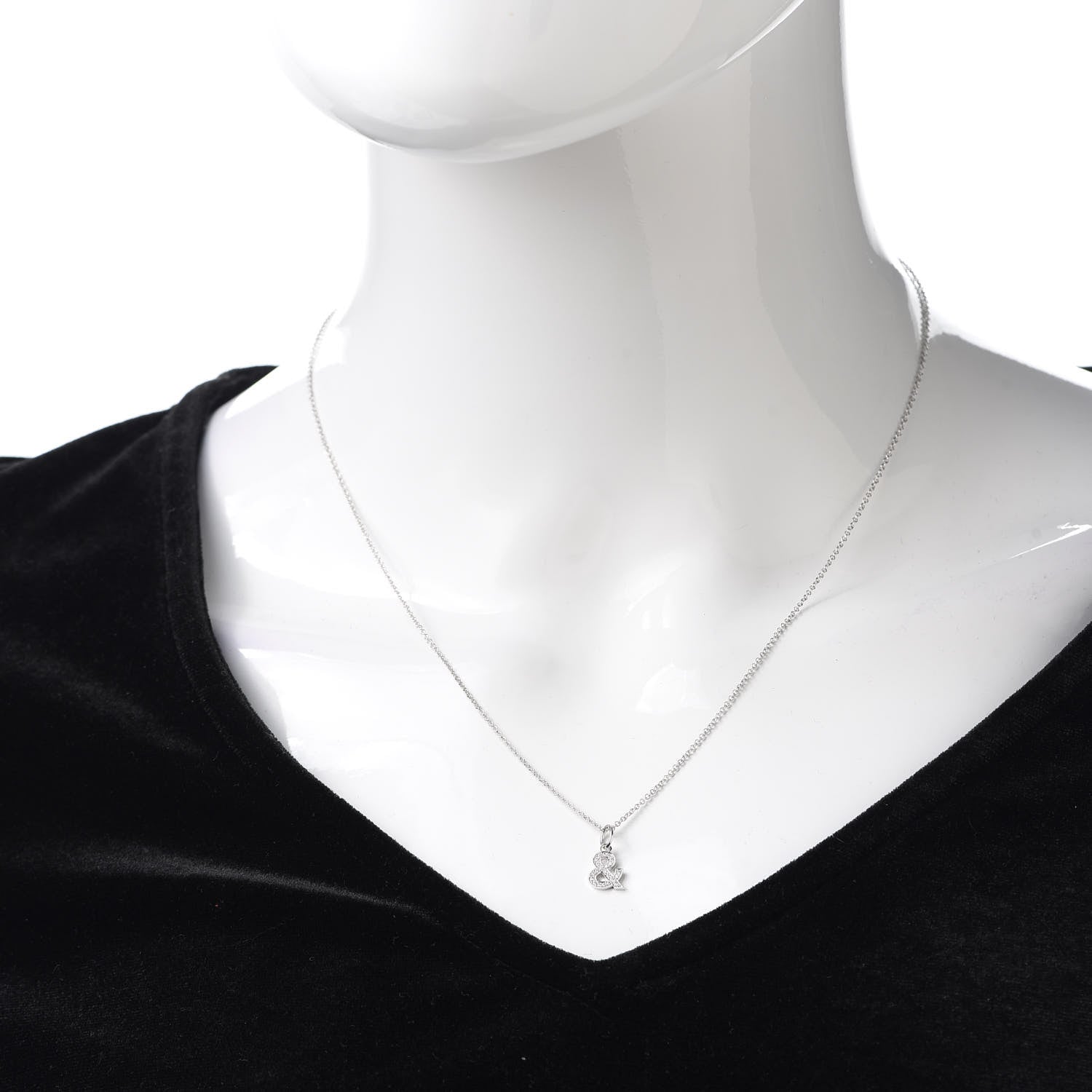 Tiffany 18K White Gold Diamond Small Ampersand Pendant Necklace 2 of 6