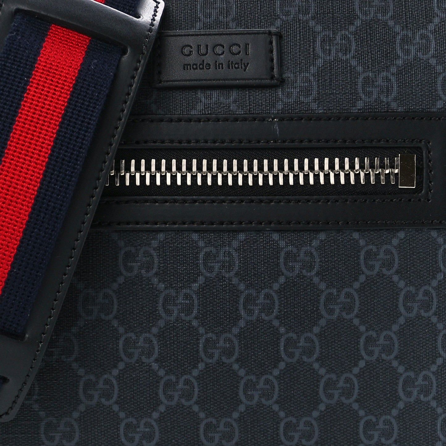 GG Supreme Monogram Web Small Flat Messenger Bag Black Grey