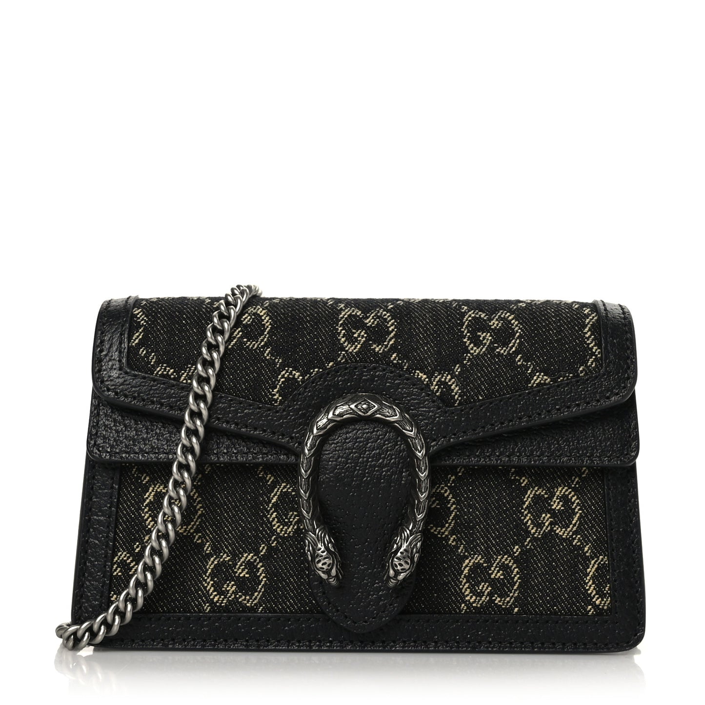 Jacquard Black Denim GG Monogram Super Mini Dionysus Shoulder Bag Black Ivory