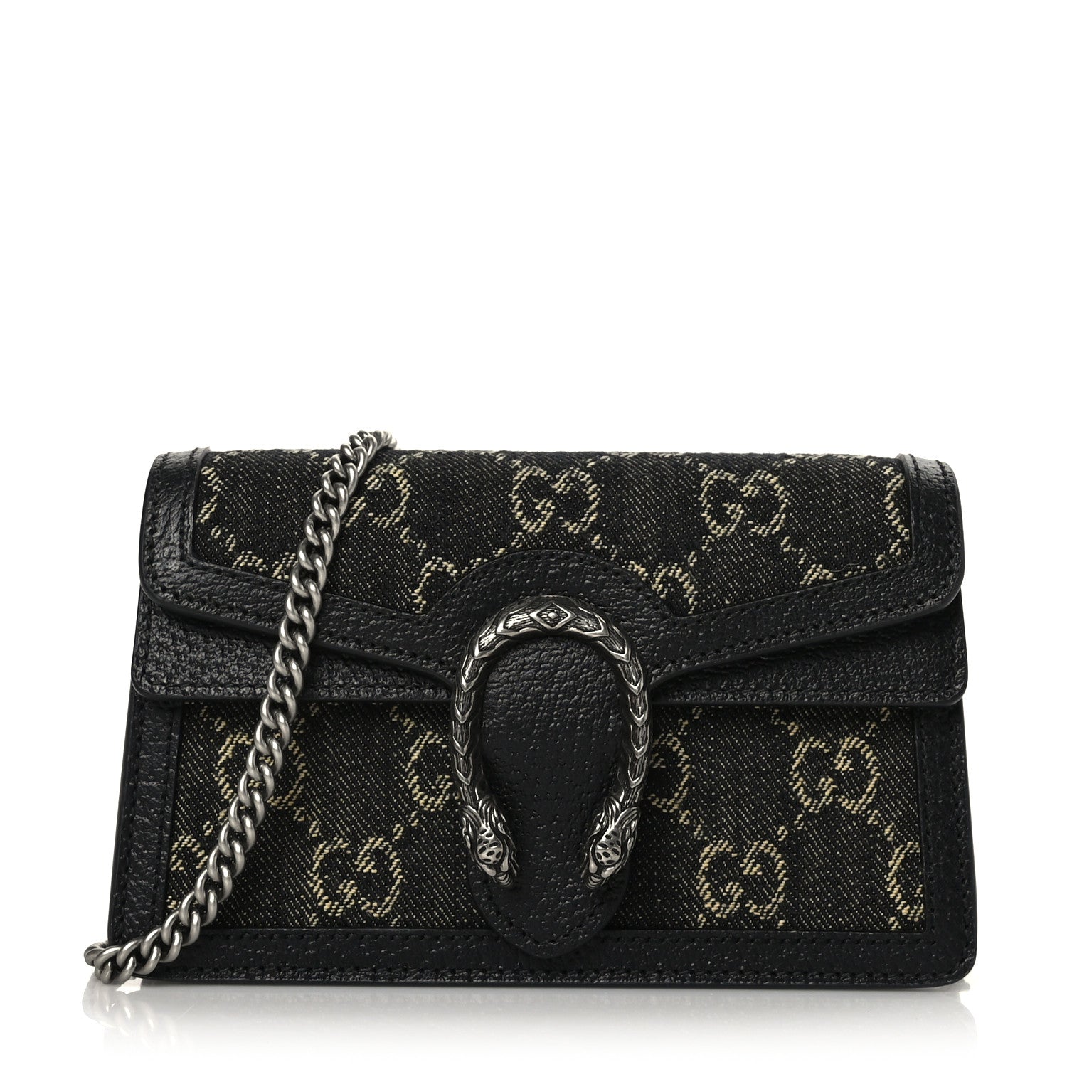 Gucci Jacquard Black Denim GG Monogram Super Mini Dionysus Shoulder Bag Black Ivory 1 of 8