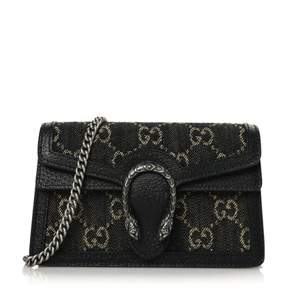 Gucci Jacquard Black Denim GG Monogram Super Mini Dionysus Shoulder Bag Black Ivory 1 of 8