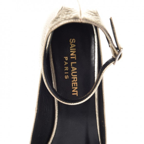 Metallic Calfskin Babies 40 Ankle Strap Pumps 37 Gold