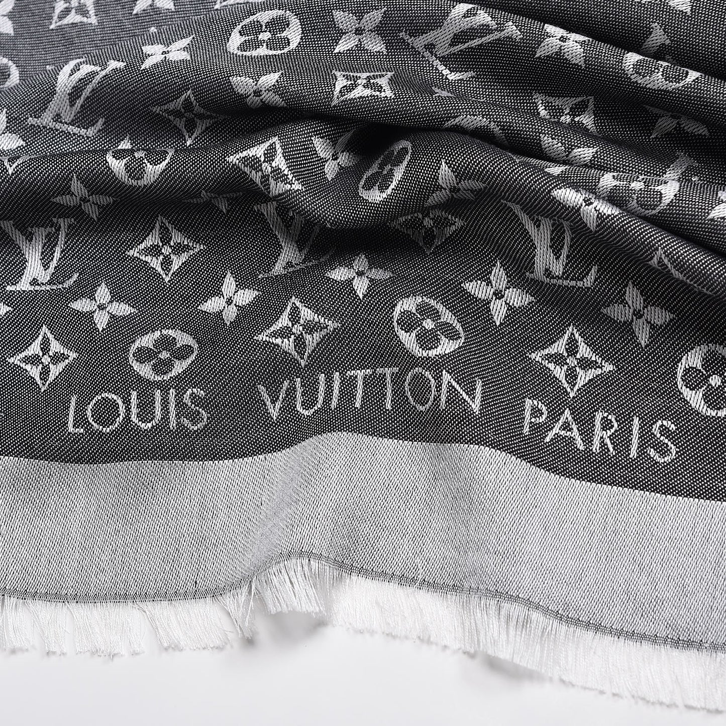 Silk Wool Monogram Denim Shawl Black