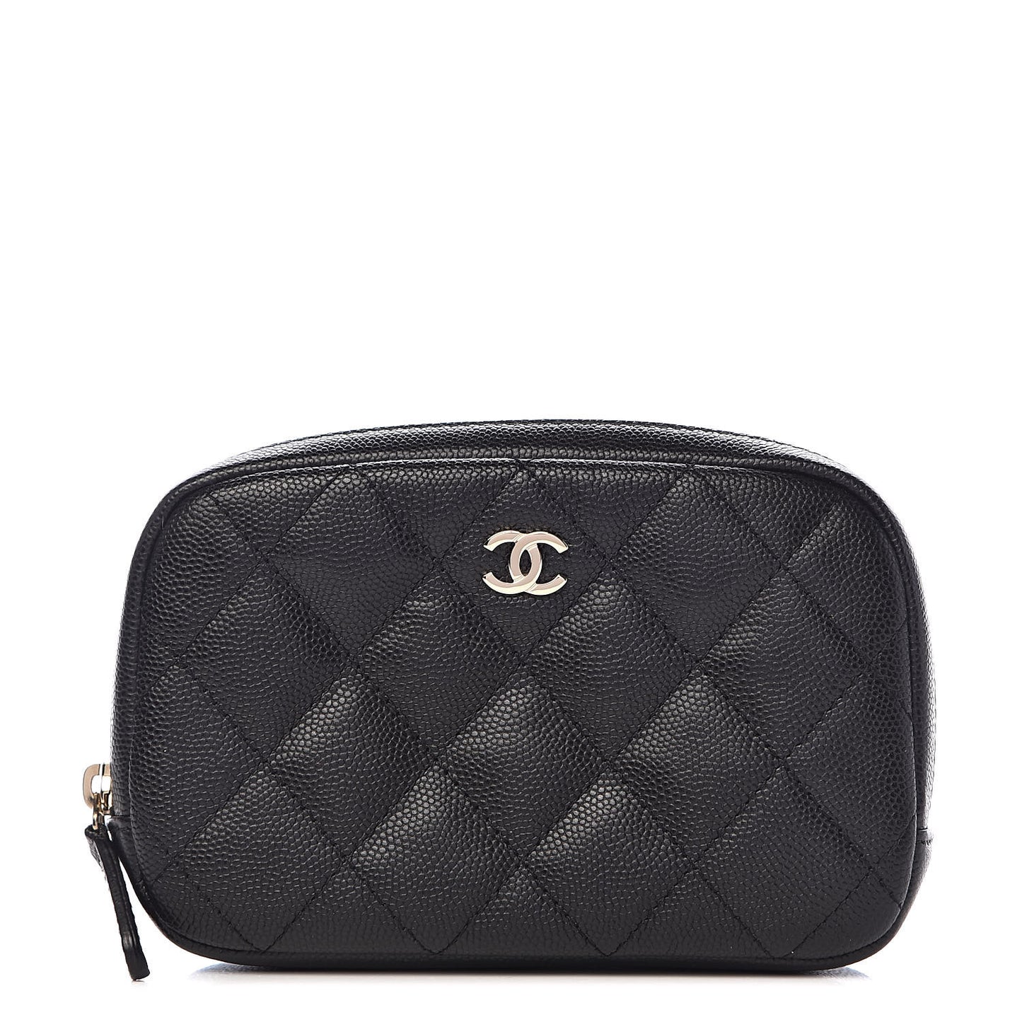 Caviar Quilted Small Curvy Pouch Cosmetic Case Black