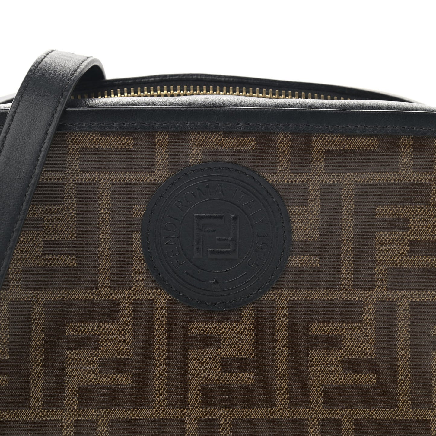 Glazed Fabric Vitello Century FF 1974 Stamp Patch Mini Camera Case Mogano Panna Black