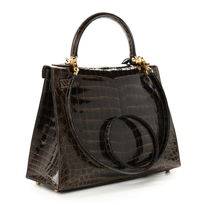 Hermes Shiny Niloticus Crocodile Kelly Sellier 28 Gris Elephant 9 of 21