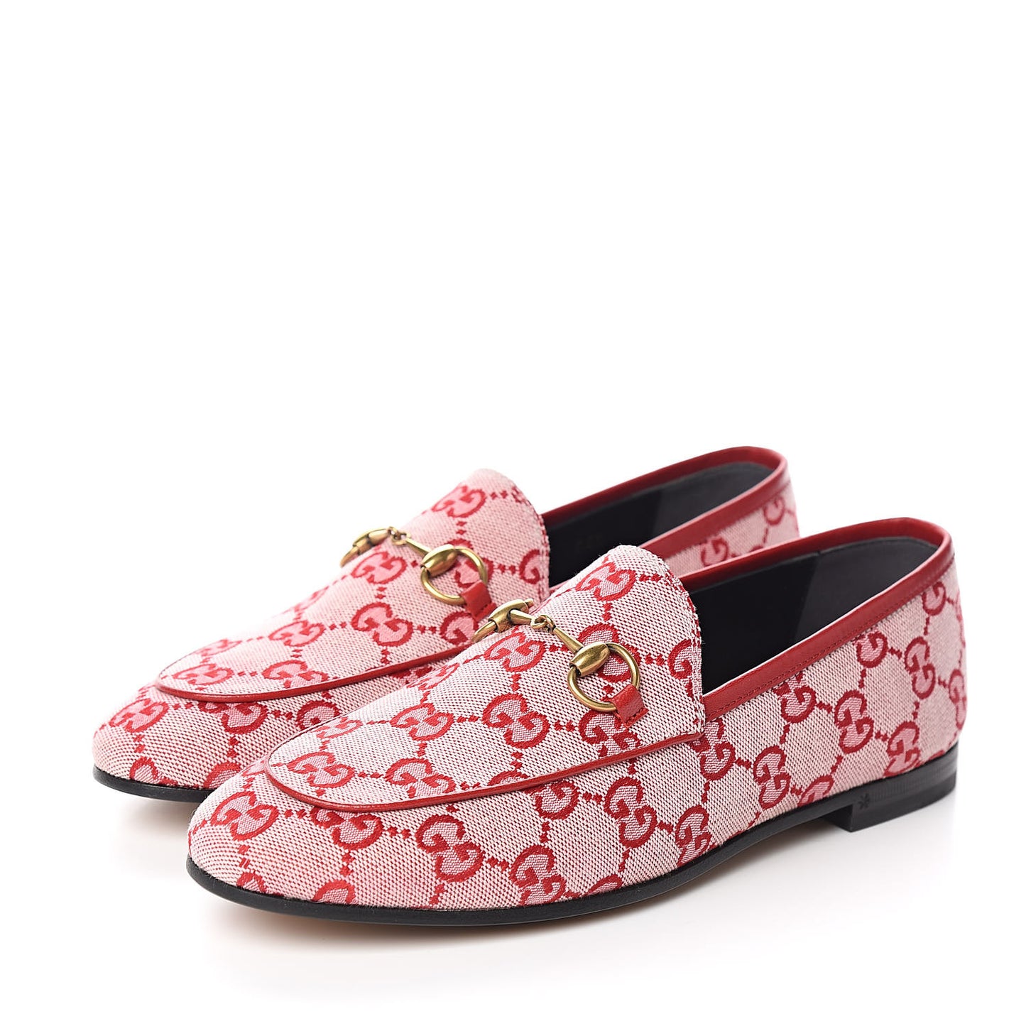 Canvas GG Monogram Horsebit Womens Jordaan Loafers 37 Gardenia Hibiscus Red