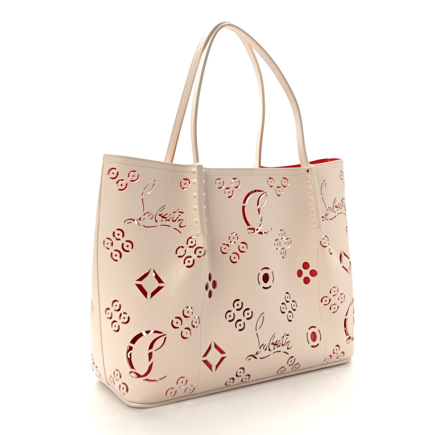 Christian Louboutin Calfskin Perforated Small Loubinthesky Cabarock Spikes Tote Snow 3 of 8