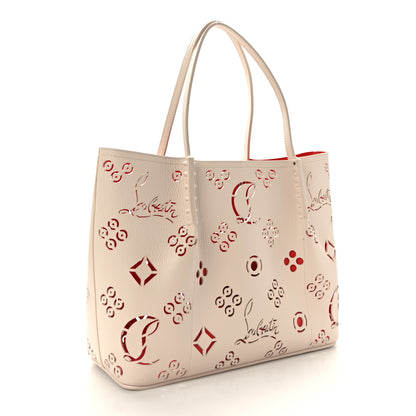 Christian Louboutin Calfskin Perforated Small Loubinthesky Cabarock Spikes Tote Snow 3 of 8