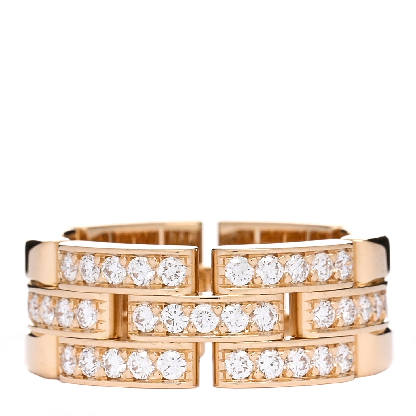 18K Yellow Gold Diamond Maillon Panthere 3 Half Rows Paved Ring 52 6