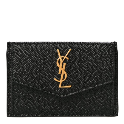 Saint Laurent Grain De Poudre Uptown Monogram Card Case Black 1 of 10