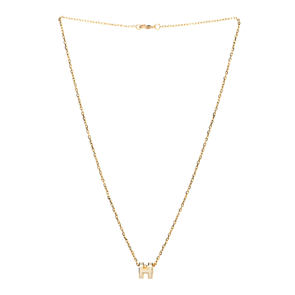 Hermes Lacquered Gold Mini Pop H Pendant Necklace White 3 of 5