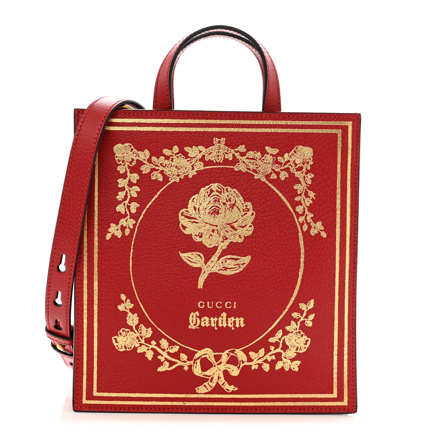 Gucci Textured Calfskin Garden Flower Vertical Shopping Tote Red 1 of 12