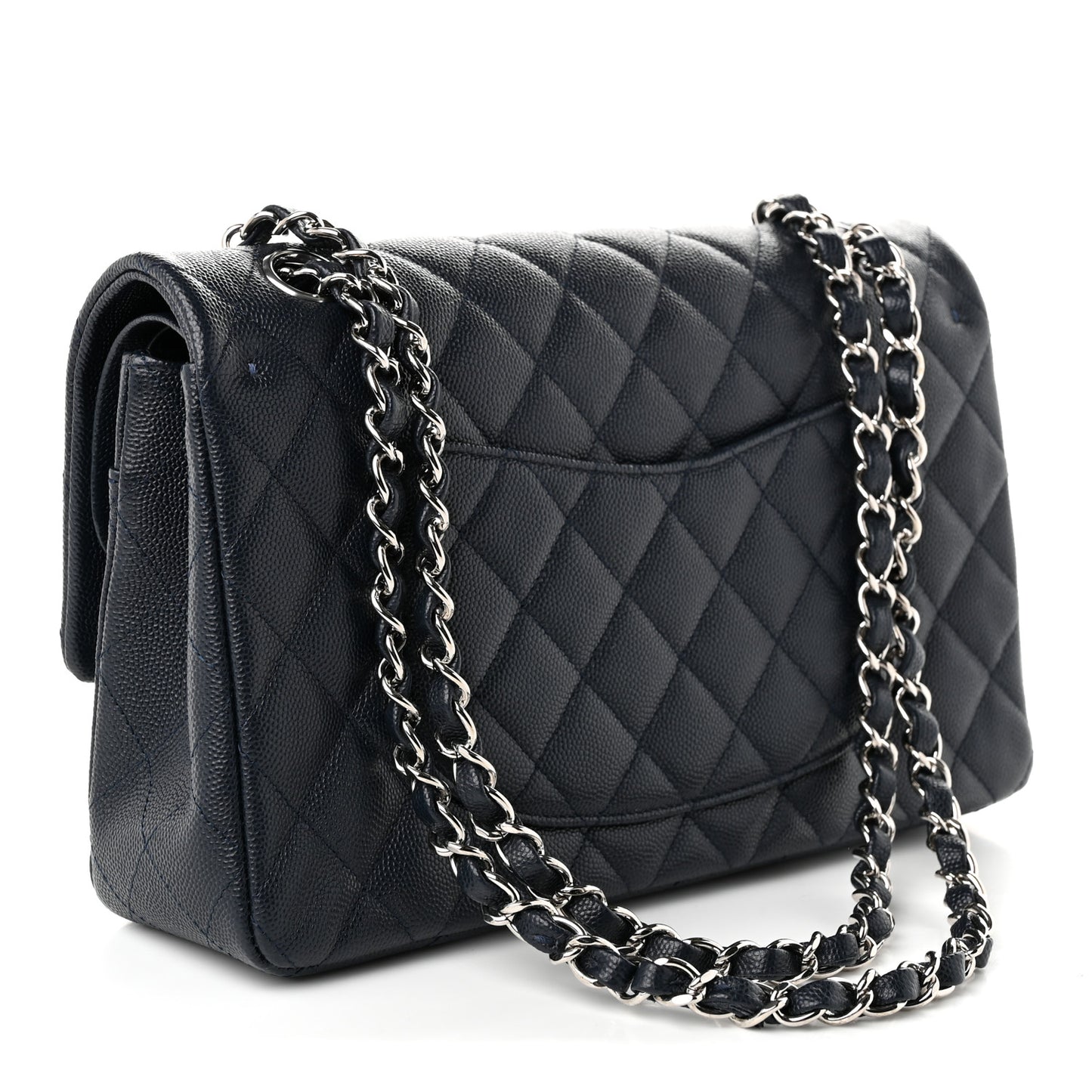 Caviar Quilted Medium Double Flap Navy