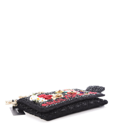 Dolce & Gabbana Woven Raffia Embellished Chain Flap Bag Black Multicolor 4 of 6