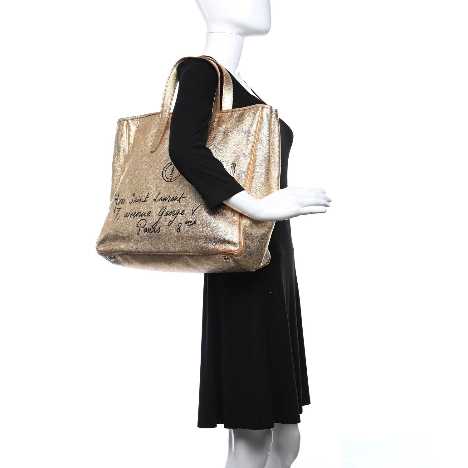 Saint Laurent Metallic Textured Patent Large Y-Mail Tote Gold 2 of 15
