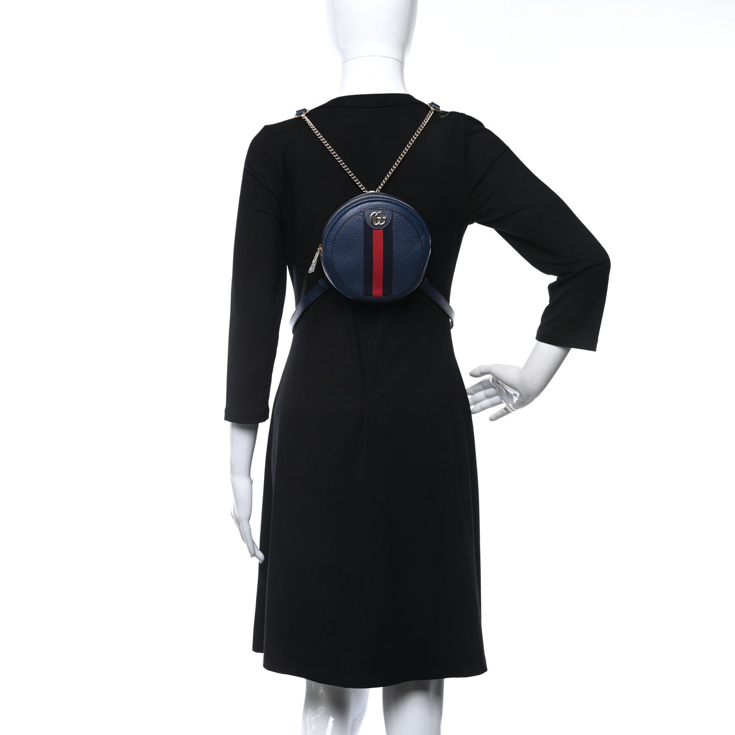 Textured Calfskin Web Mini Ophidia Round Backpack Blue Agata